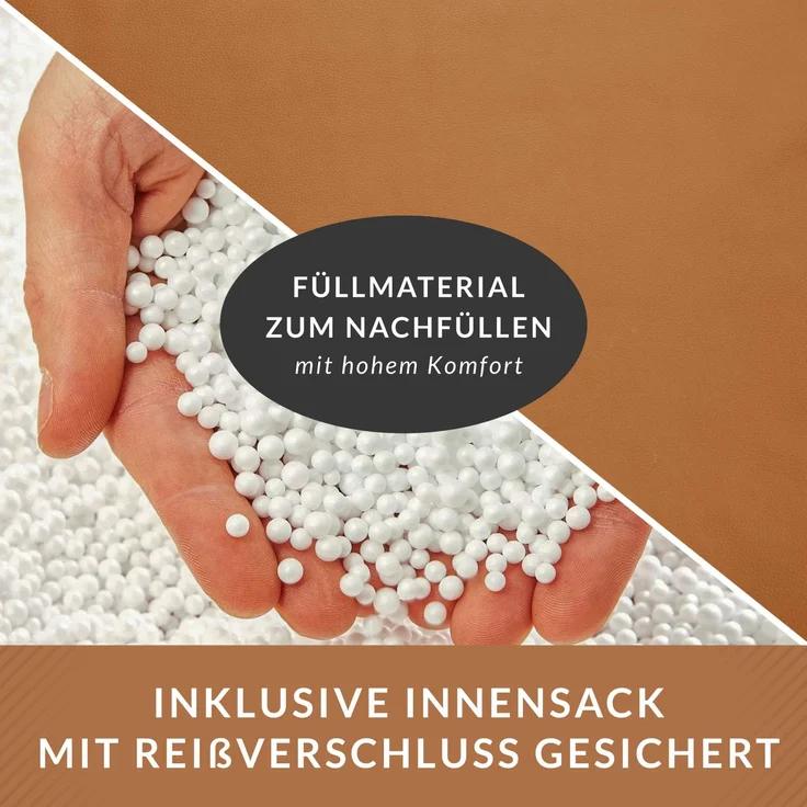 Green Bean Sitzsack Sofa aus Kunstleder mit EPS Perlen Füllung - Lounge im Sitzsack-Design 90 x 50 cm mit ergonomischer Rückenlehne - Cognac – Bild 7