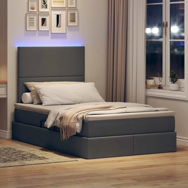 vidaXL LED-Speicherbett mit Matratze Dunkelgrau 120 x 200 cm Stoff 3372346 – Bild 5
