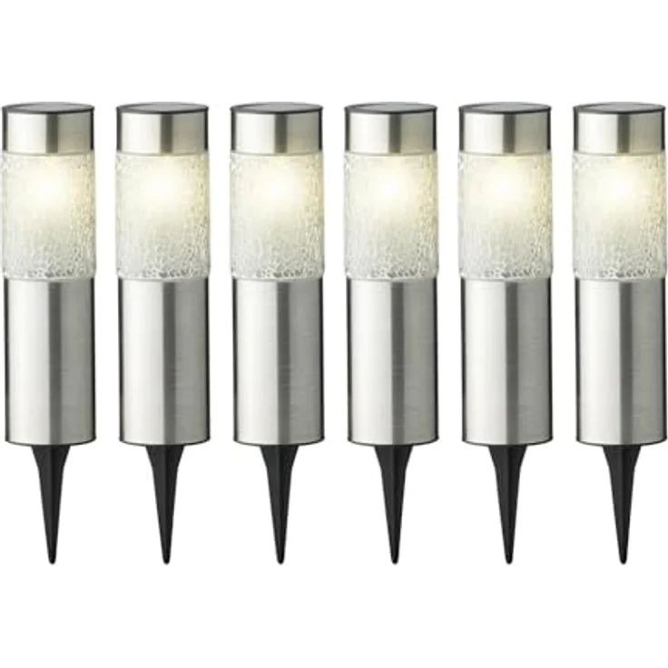 MARELIDA LED Solar Wegleuchten Mosaik, Edelstahl Gartenleuchten silber, 6er Set mit Dämmerungssensor – Bild 2
