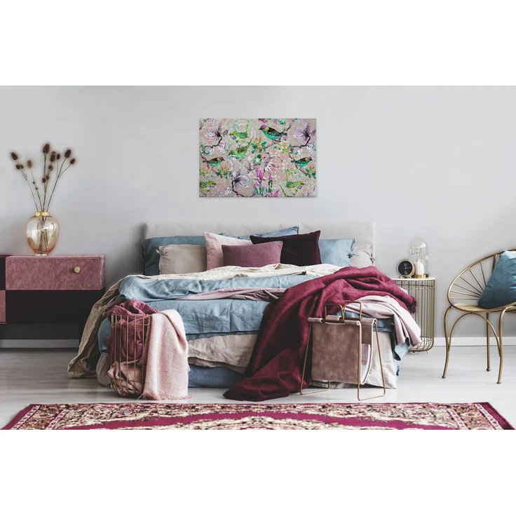 Leinwandbild Vögel Mosaik Rosa Grün 90x60 DD120353 Keilrahmen Wandbild Leinwand – Bild 5