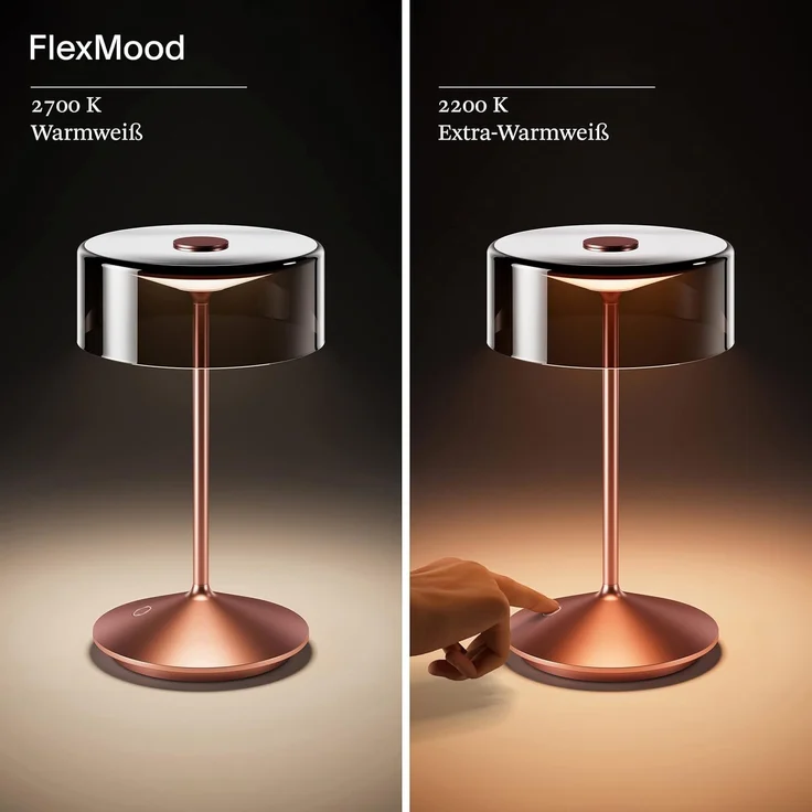 SIGOR LED Tischleuchte Akku-Glasleuchte NUMOTION rosegold, Dimmbar, LED fest integriert, Warmweiß – Bild 3