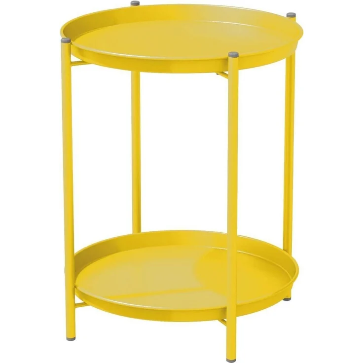 Runder Beistelltisch 2 Ebenen Wohnzimmer Schlafzimmer Garten 45x45x53cm Gelb – Bild 1