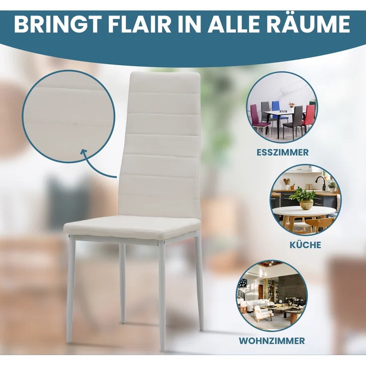 Albatros Esszimmerstühle MILANO 4er Set, Weiss - Polsterstuhl mit Kunstleder-Bezug, Modernes Stilvolles Design am Esstisch-Küchenstuhl oder Stuhl Esszimmer mit hoher Belastbarkeit bis 110kg – Bild 4
