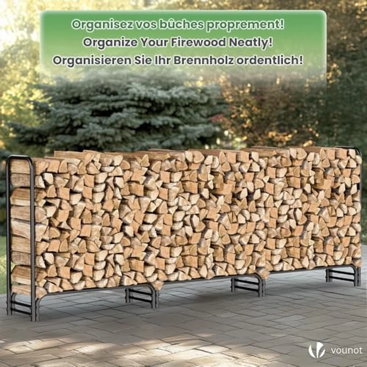 VOUNOT Kaminholzregal Aussen Metall, Brennholzregal Außen, Feuerholzregal Outdoor mit wasserdichte Abdeckung, 300 x 116 x 36 cm, Schwarz – Bild 3