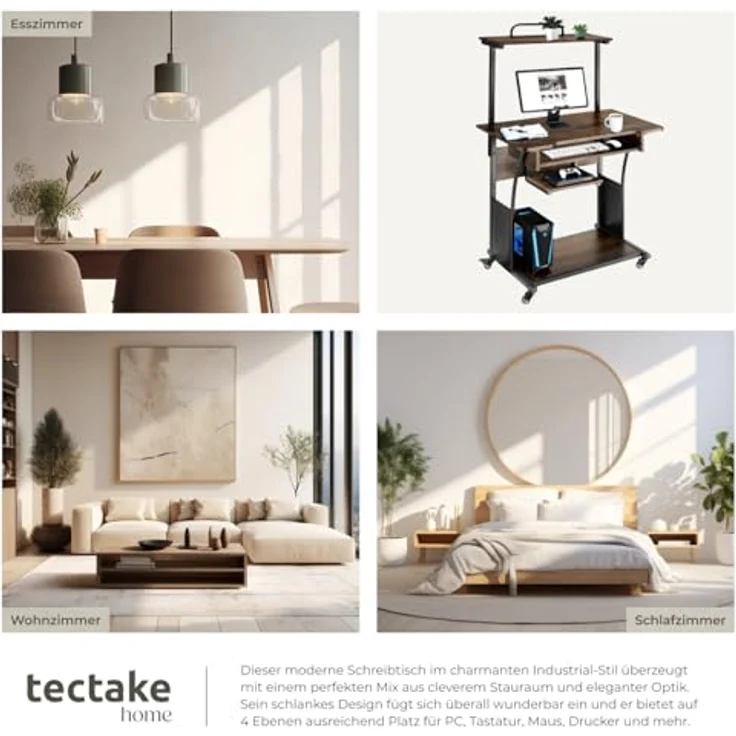 tectake Schreibtisch Fife (1-St, 1 tlg), Funktionaler Schreibtisch im kontrastreichen Industrial Style – Bild 7