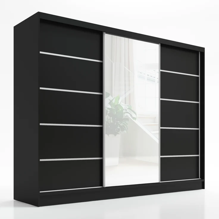 A&J MöbelLand Schwebetürenschrank AURELIA, Schwarz, Leiste: Weiß – Bild 1