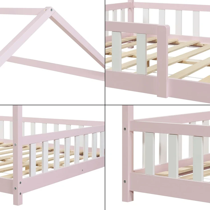 Hausbett Hesel mit Rausfallschutz 120x200cm Rosa [en. casa] – Bild 6
