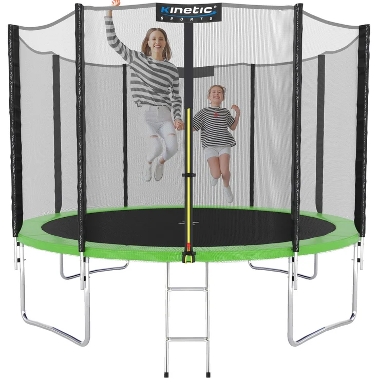 KINETIC SPORTS Trampolin Outdoor SALTO - Kindertrampolin Gartentrampolin Set mit Leiter, Netz, Randpolster, USA Sprungtuch, bis zu 160kg, Grün, Ø 310 cm – Bild 1