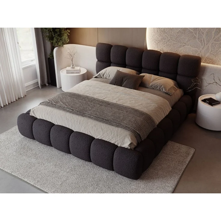 GRAINGOLD Modo Polsterbett 200x200, Doppelbett mit Kopfteil, groß Stauraum, Bouclé-Stoff, Schwarz – Bild 3