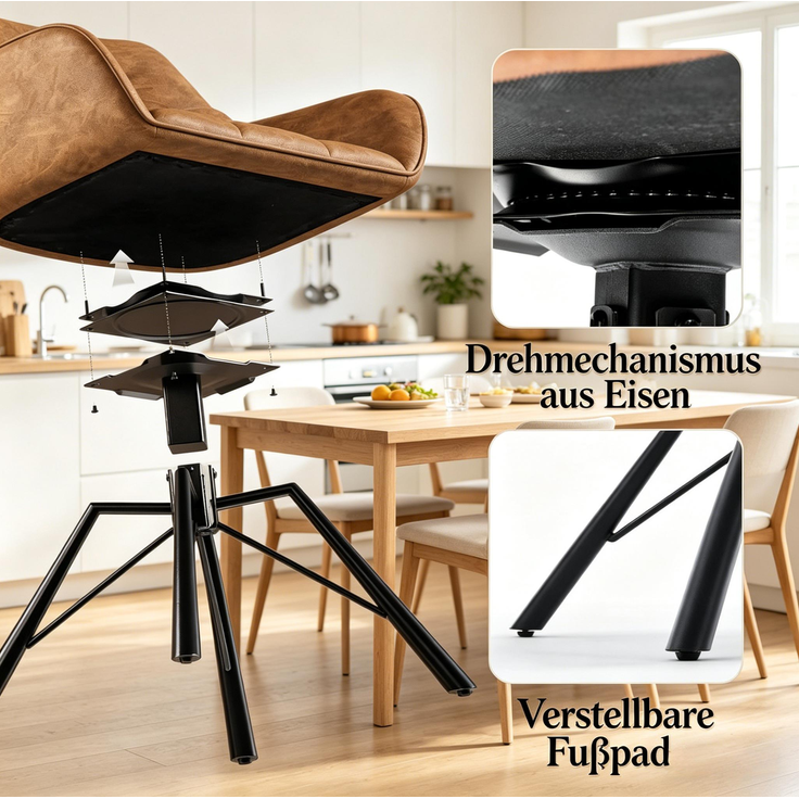 Esszimmerstuhl 57x41x82,5 cm im 2er-Set, drehbar mit Armlehnen und breitem Sitz – Bild 5