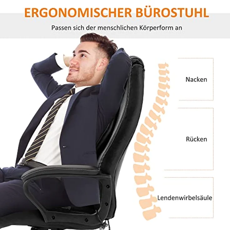 Vinsetto Massage-Bürostuhl, Schwarz, mit 4 Rücken- und 2 Sitzmassagepunkten, höhenverstellbar, Drehstuhl, 78x120x66 cm – Bild 5