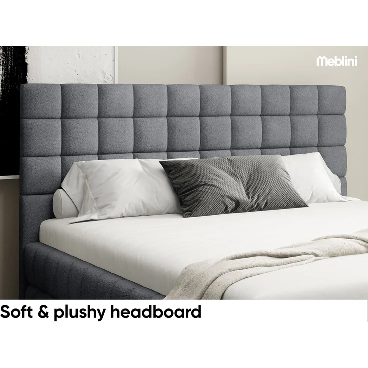 MEBLINI Polsterbett 180x200 mit Lattenrost ohne Matratze – ANDREA – Dunkelgrau Boucle – Doppelbett mit Bettkasten - Stauraumbett - Kopfteil Bett mit Stauraum – Bild 4