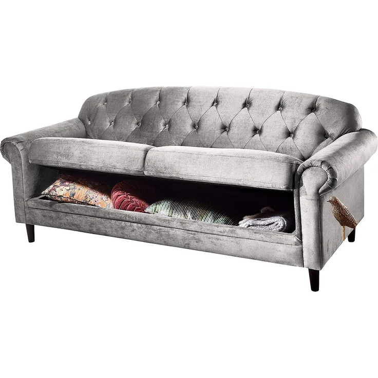 Atlantic Home Collection Sofa CARLA, mit Stauraumfunktion, Wellenunterfederung (NOSAG), Velourbezug in Samthaptik, Silbergrau