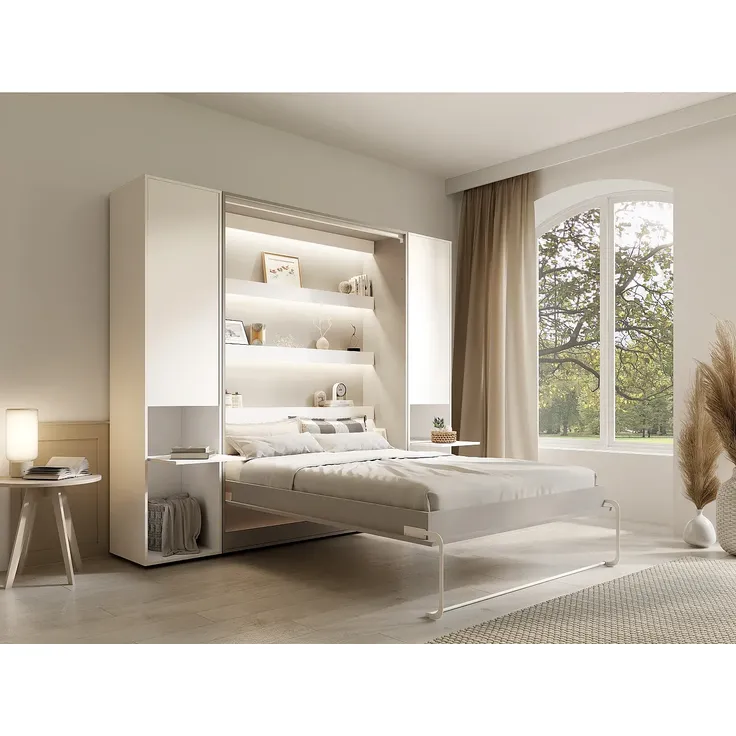 Vente-unique - RAPILI Bett Holz, Platte BeigeWeiß - B 50 cm239,2 cm x H 225,2 cm x L 279 cm