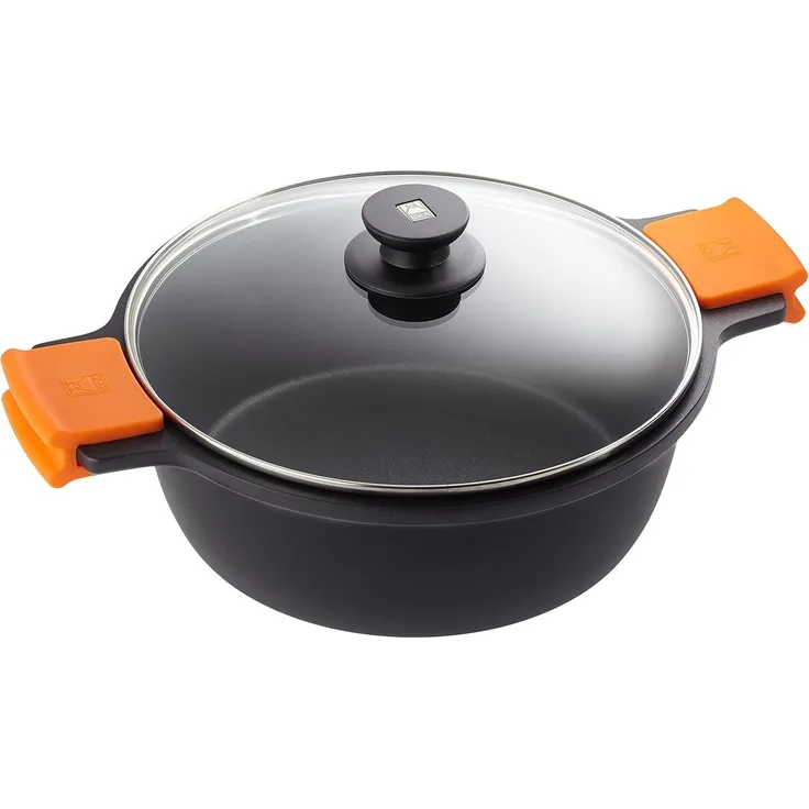 Kasserolle mit Glasabdeckung BRA A270328 5,7 L (Ø 28 cm) Schwarz Metall Aluminio