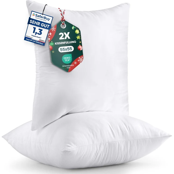 Utopia Bedding 2er Set Kissenfüllung 55x55 cm, Innenkissen Füllkissen Kopfkissen Sofakissen (Weiß)