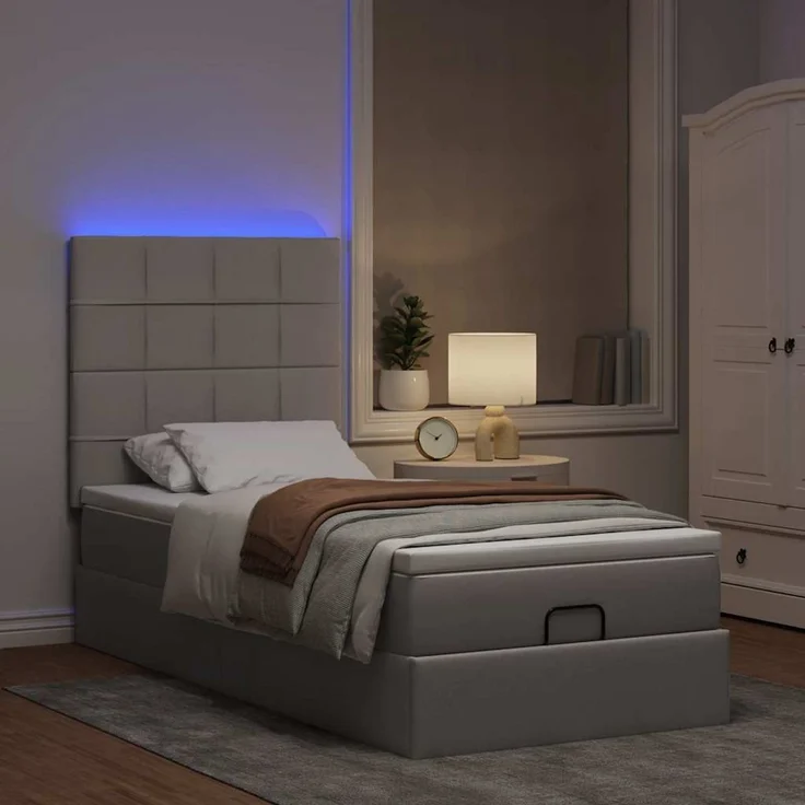 vidaXL Ottomane Bett mit Matratze & LEDs Taupe 90x200 cm Stoff 3313979 – Bild 3