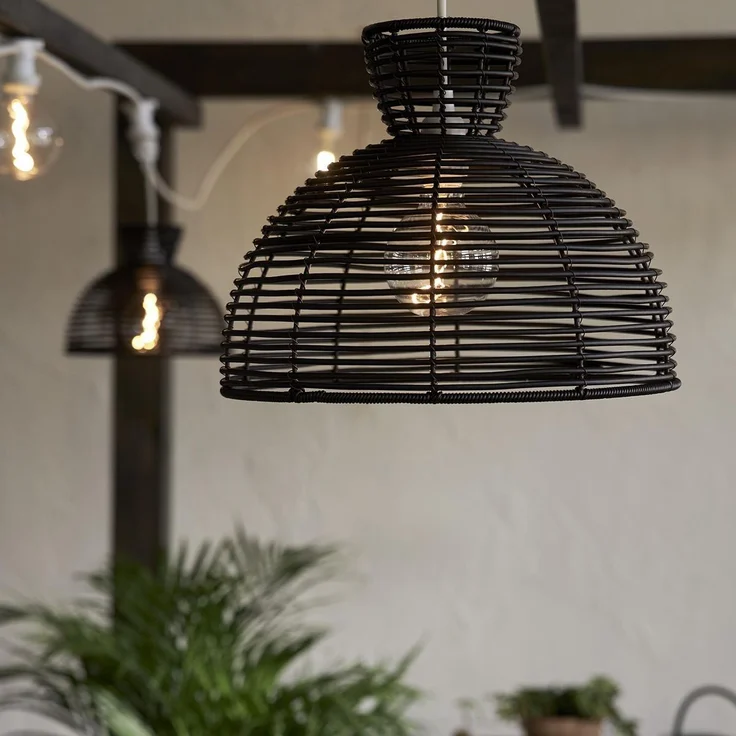 Outdoor Lampenschirm ,Runde, aus Kunst-Rattan, schwarz, E27, Ø 37,5cm – Bild 3