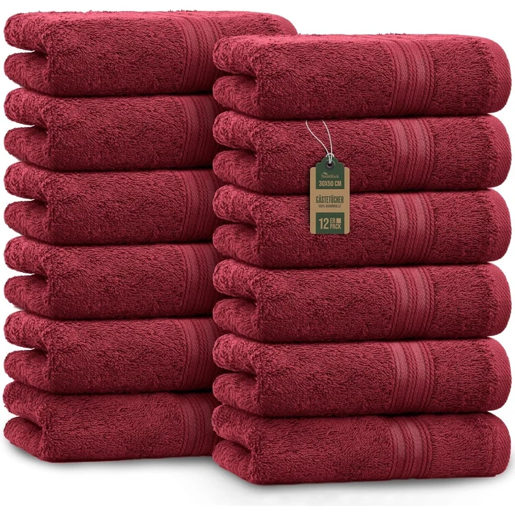 NatureMark Gästetücher – 12er Pack (30x50 cm), 100% Baumwolle, Oeko-Tex Zertifiziert, weich, saugfähig und pflegeleicht – Für Bad, Gäste & Spa – Bordeaux Rot – Bild 1