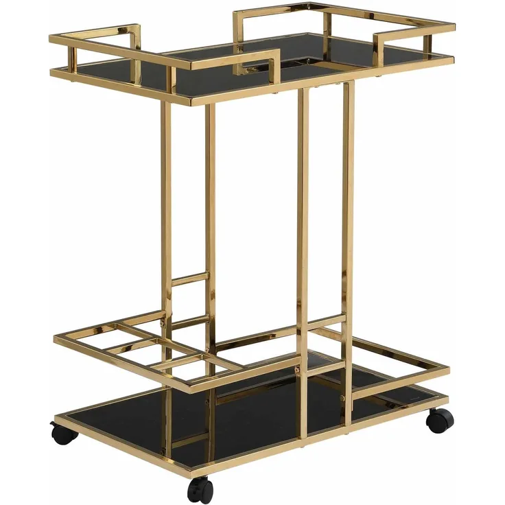 Servierwagen Gold Metall mit Glas Ablagen auf Rollen 67