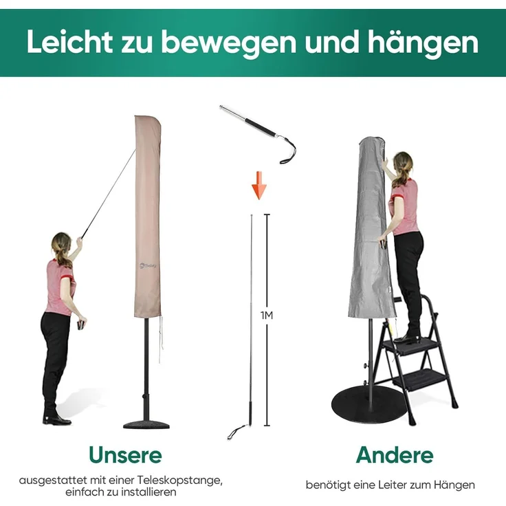 Sekey Schutzhülle für Ø 300 cm Sonnenschirm, Abdeckhauben für Sonnenschirm,100% Polyester, Taupe – Bild 5
