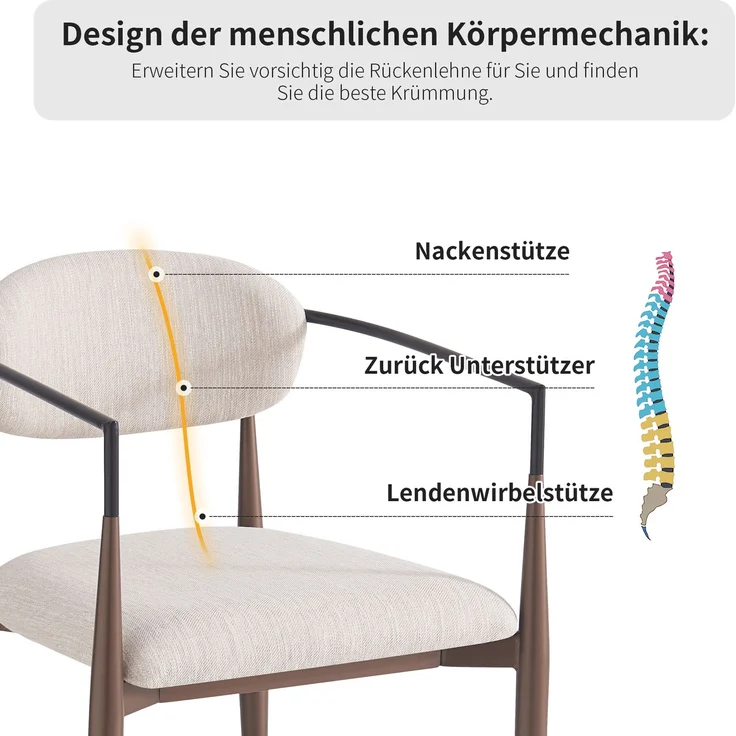 Esszimmerstühle 2er-Set, Leinenstoff & Metall, ergonomisch, gepolstert, verstellbare Beine, modern & bequem,Beige – Bild 9