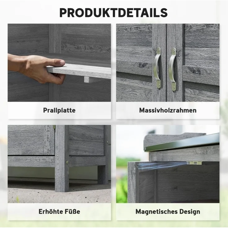 Gartenschrank mit Pflanztisch, 92 cm hoch, aus Fichtenholz mit verzinkter Arbeitsplatte, grau – Bild 6