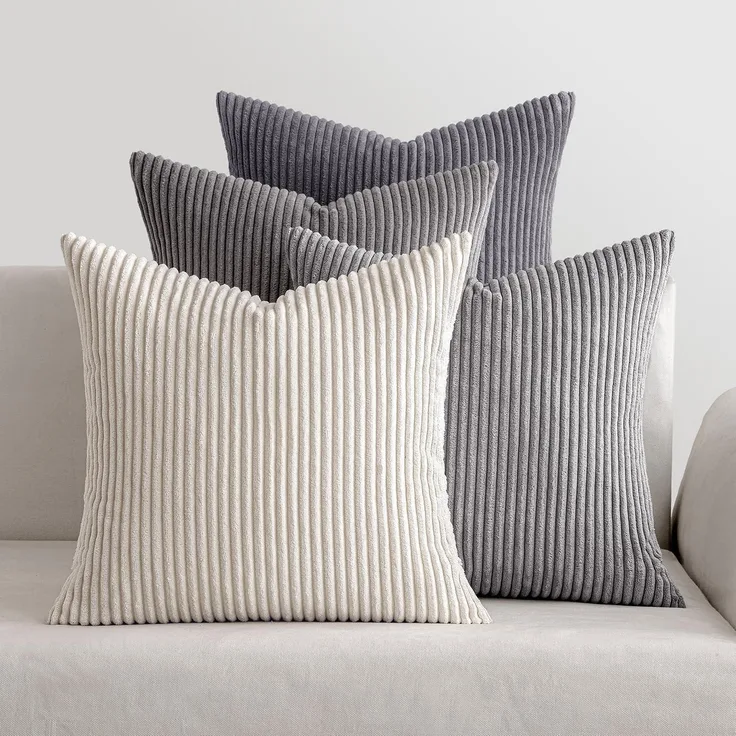 MIULEE Kordsamt Kissenbezug 40x40cm Deko Dunkelgrau 4er Set