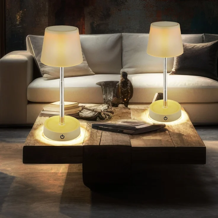 LED Tischleuchte, Touchdimmer, USB, Akku, sandfarben – Bild 4