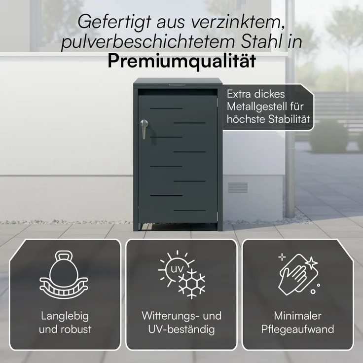 STEELSØN 'Diorus' Mülltonnenbox 1er 240 Liter, anthrazit, Mülltonnenverkleidung aus Stahl mit Sichtstreifen, wetterfest, 116x80x69 cm, abschließbare Müllbox für 1 Tonne – Bild 5