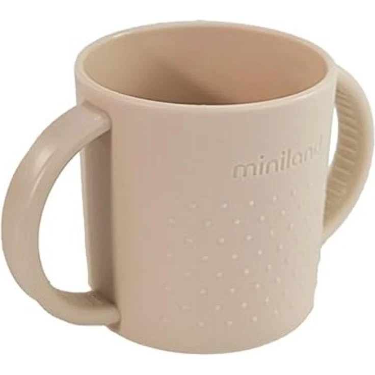 Miniland Baby-Lernbecher mit Griffen 250 ml, Hygienischer Trinklernbecher „Schimmelfrei“ ohne Ventile, Fördert die orale Entwicklung (BLW), Spülmaschinen- und Mikrowellengeeignet, ab 6 Monaten | Beige