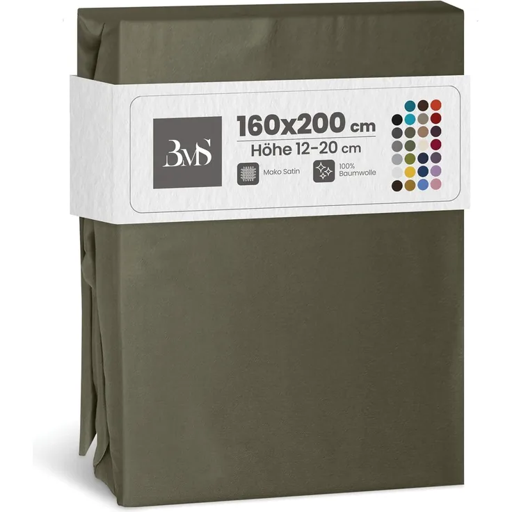 Mako-Satin Spannbettlaken dark olive 160x200cm
