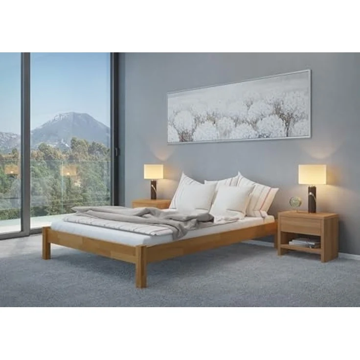 ERST-HOLZ Massivholzbett Stabiles Doppelbett 140 x 200 cm Bettrahmen Buche Massiv, Buche farblos lackiert – Bild 2