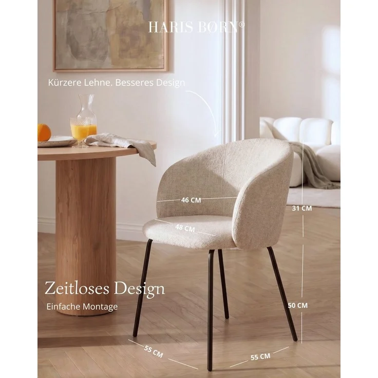 Haris Børn Esszimmerstuhl mit Armlehnen NØR - Hochwertige Polsterstühle für Esszimmer (Set, 8 St), Beige - Premium Esszimmer Stühle & Wohnzimmer Stühle – Bild 2
