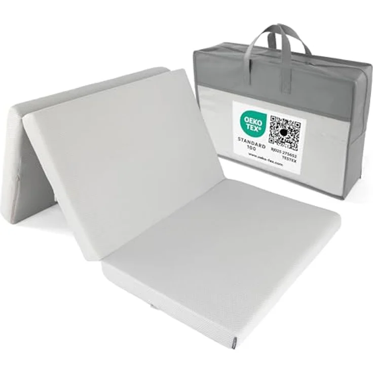 LaLoona Reisebett-Matratze Grau, 60x120 cm, atmungsaktive Faltmatratze mit 5 cm Kaltschaumkern – Bild 1