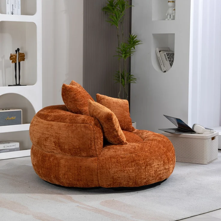 LVHOM XXL Sitzsack Chenille mit 3 Kissen, Lazy Sofa Kuschelig & Atmungsaktiv, Memory Foam Split, 108x108x52cm – Bild 9
