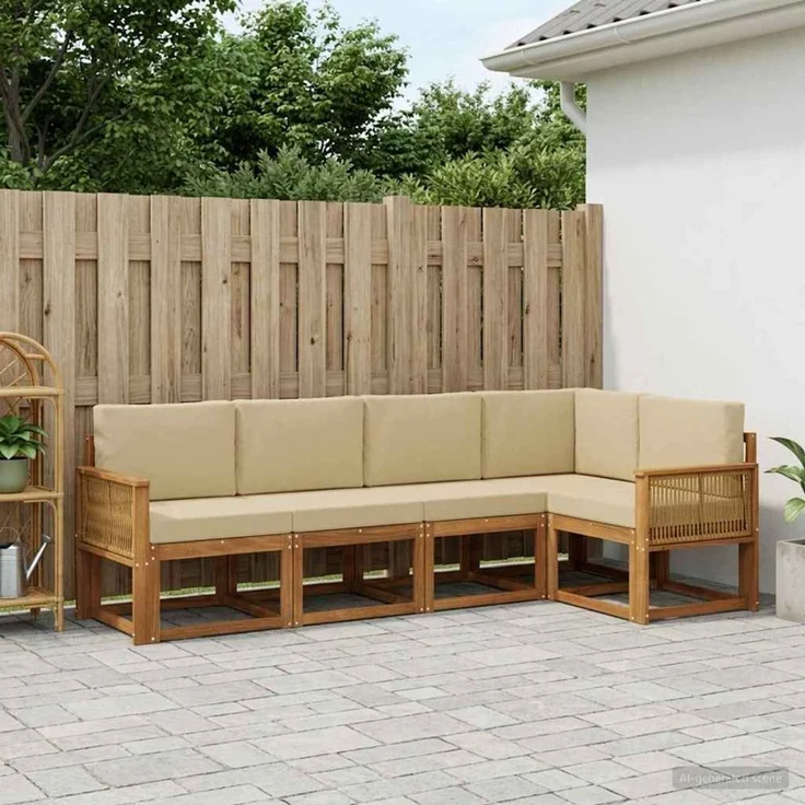 vidaXL Outdoor-Sofagarnitur 5 stk. 5-Sitzer Natur und Beige 3385219 – Bild 1