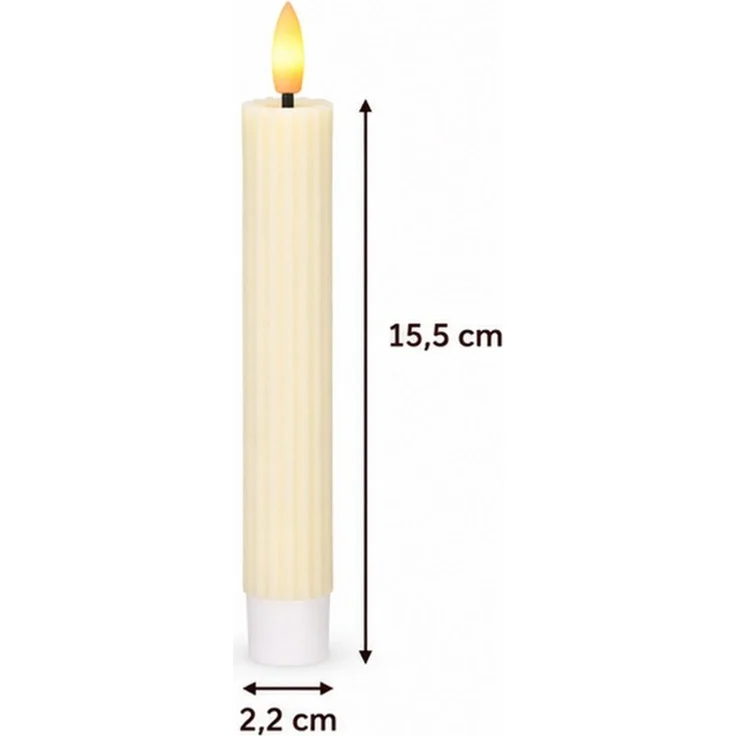 dasmöbelwerk LED-Kerze LED-Stabkerzen 2er Set Ø2,2x15,5 cm Dinnerkerze Riffel Timer Creme, Leuchtmittel nicht enthalten – Bild 3