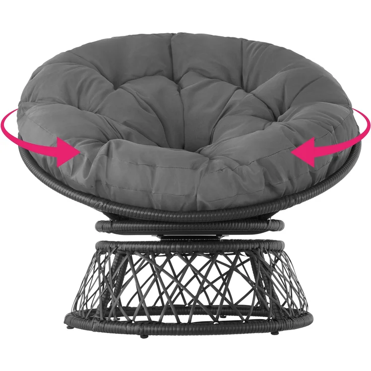 TecTake 800797 Papasansessel mit großem weichem Kissen, drehbarer Rattansessel, Drehsessel mit verstellbaren Füßchen, runder Korbsessel - Diverse Farben - (Schwarz | Nr. 403552) – Bild 5