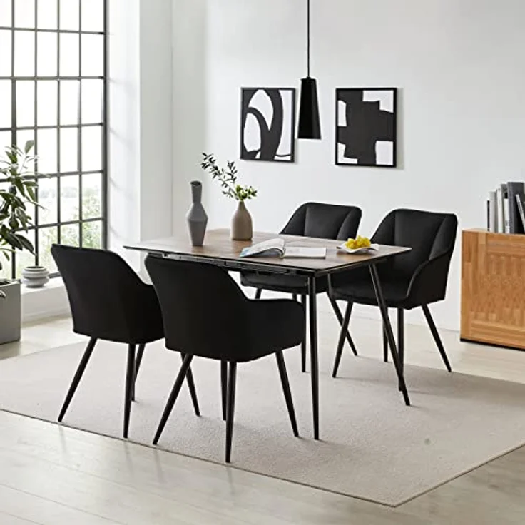 TUKAILAI Esszimmerstühle 2er Set aus Samt,Küchenstuhl Polsterstuhl Armlehnstuhl mit Armlehnen,Rückenlehnen,weiche Sitzpolster,Metallbeinen,Modern Sessel für Küche Esszimmer Wohnzimmer,Schwarz – Bild 3