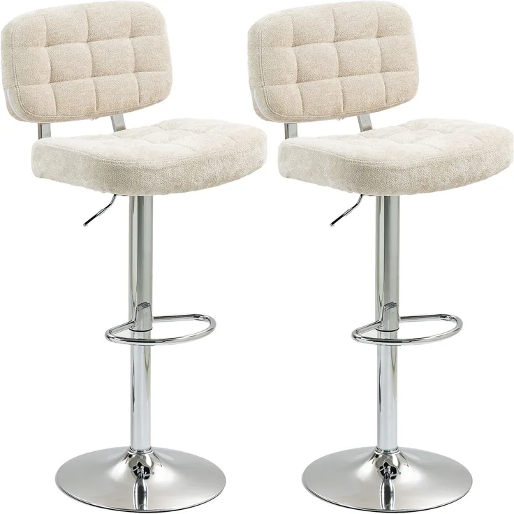 2er-Set Barhocker mit Rückenlehne, höhenverstellbar und Fußstütze, Stahlgestell, Belastbarkeit 120 kg, beige