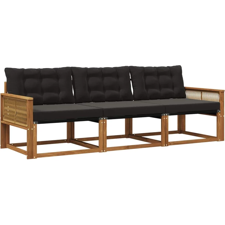 vidaXL Outdoor-Sofagarnitur mit Kissen 3 pcs Natürlich und Schwarz 3381220 – Bild 1