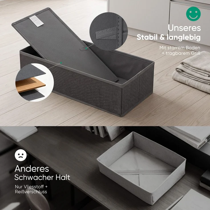 Sekey Aufbewahrungsbox Schubladen Organizer aus Vliesstoff Faltbare Aufbewahrungsboxen ohne Fächer für HEMNES 108(4 Fächer) – Bild 7