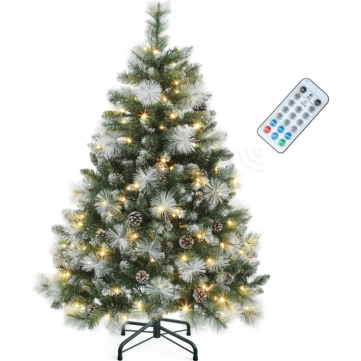 YITAHOME 140cm künstlicher Weihnachtsbaum »Scotch Pine« mit Fernbedienung – vorgeleuchteter Baum mit Zapfen, Nadeln und warmweißer/mehrfarbiger LED-Farbwechselbeleuchtung für Wohnzimmer & Büro