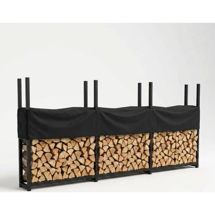 Coemo Brennholz Regal Hans Kaminholzregal mit Abdeckplane Metall 3 Segmente 25 x 335 x 115 cm – Bild 1