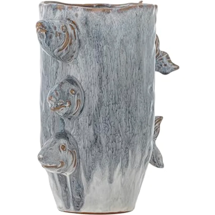 Bloomingville Vase TACE, Blaue Keramik Blumenvase mit Fischdesign, 23 cm – Bild 5