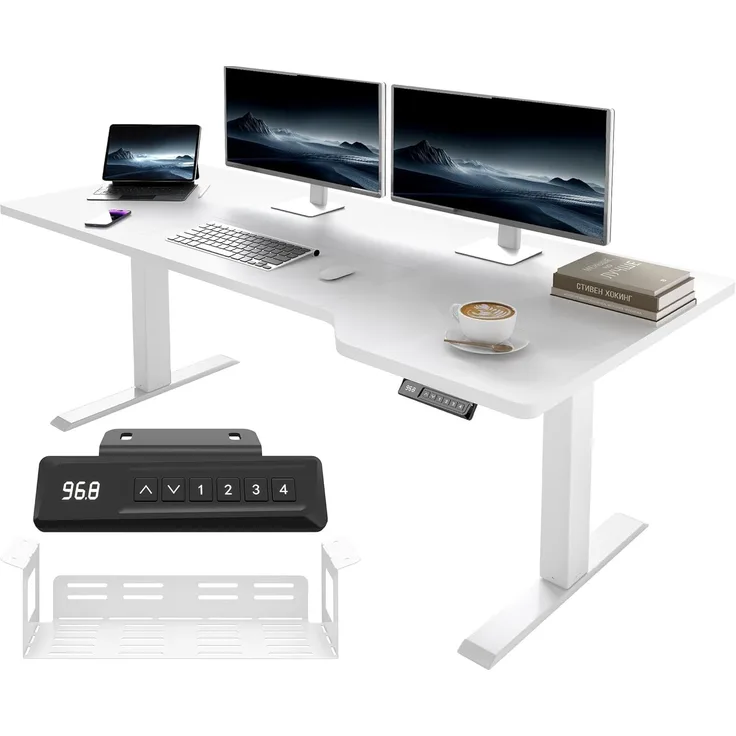 JUMMICO HöHenverstellbarer Schreibtisch Weiß 160x75 cm L-förmiger Schreibtisch Höhenverstellbar Elektrisch mit Memory-Steuerung,Ergonomie Gaming Tisch mit Becherhalter, Haken (Weiß)