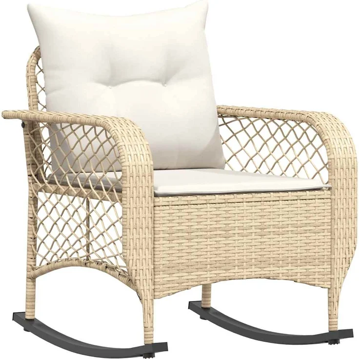 vidaXL Garten-Schaukelstuhl mit Kissen Beige Poly Rattan 4104197 – Bild 1