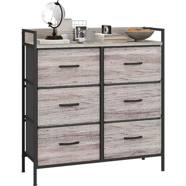 HOMCOM Kommode, Grau, 6 Schubladen, pulverbeschichteter Stahlrahmen, 79x85x29 cm, ideal für Wohnzimmer – Bild 1