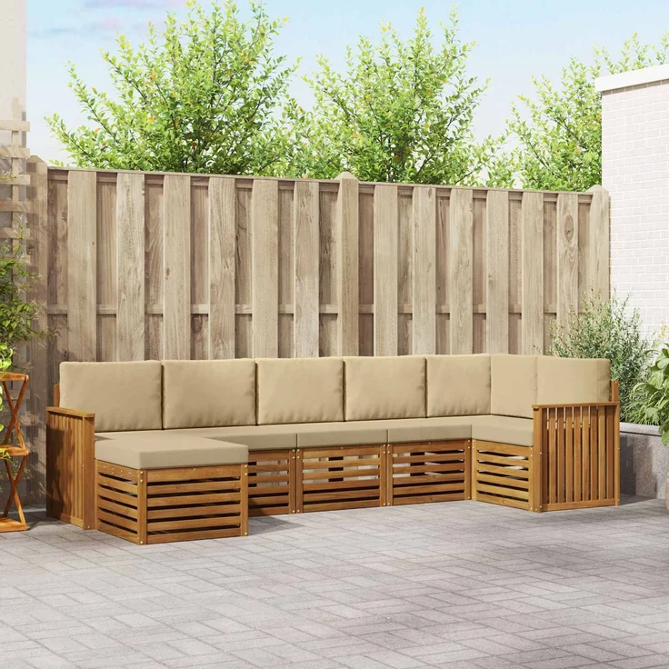 vidaXL Outdoor-Sofagarnitur 7 stk. 6-Sitzer Natur und Beige 3375168 – Bild 1